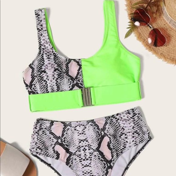 neon green snakeskin bikini